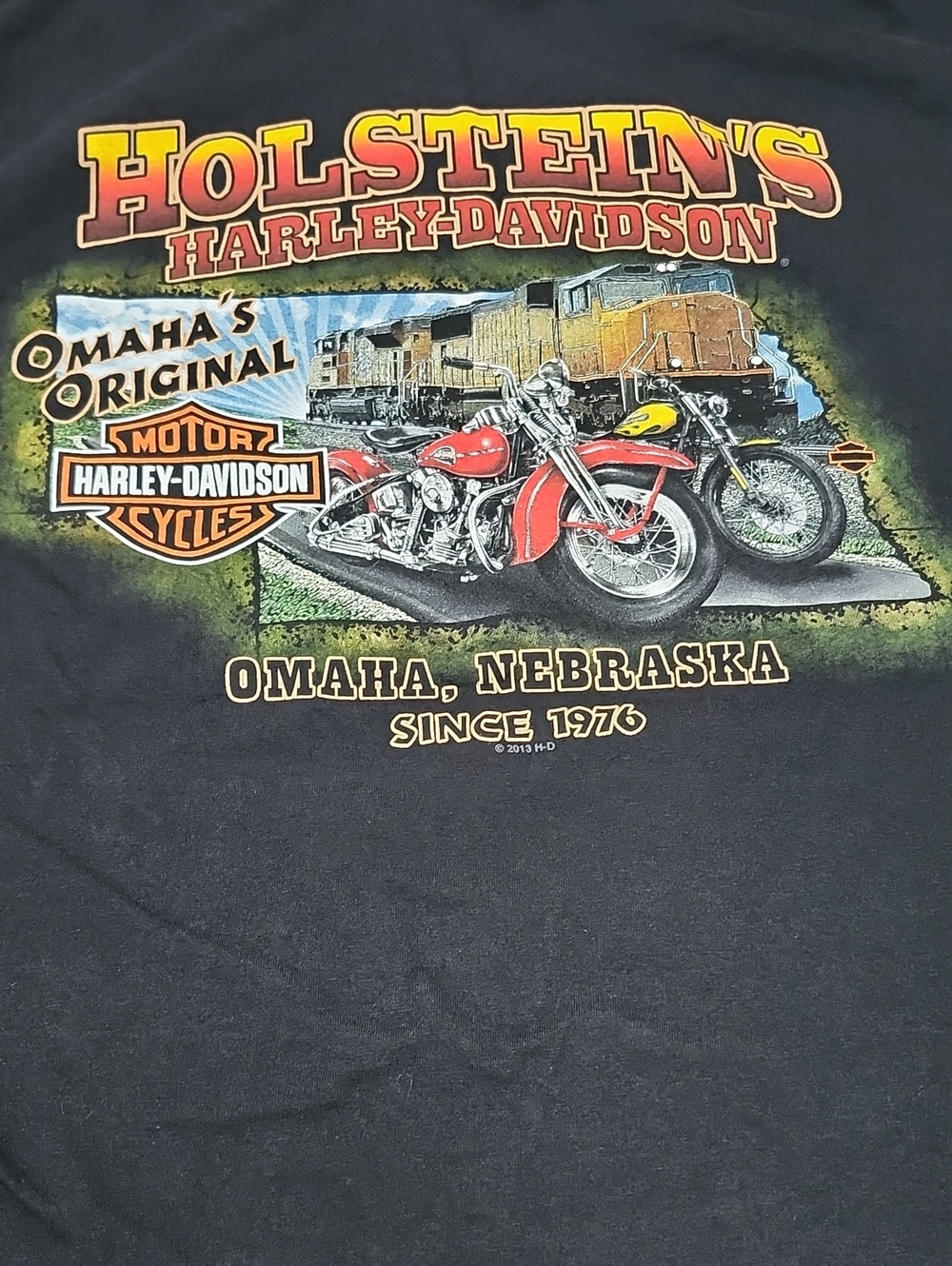 HARLEY DAVIDSON 2013 BLACK TRAIN MOTORCYCLE GRAPHIC OMAHA TEESHIRT